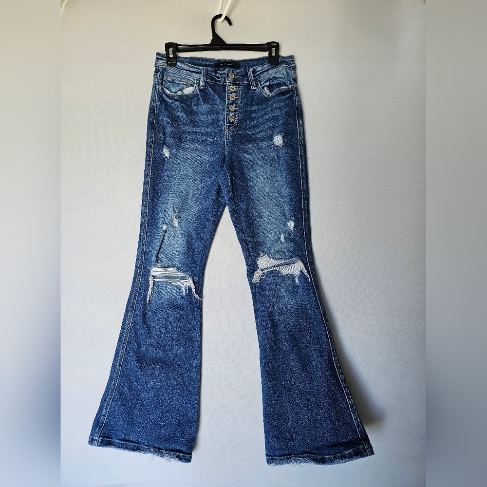 High-Rise Distressed Wide Leg Jeans - 29